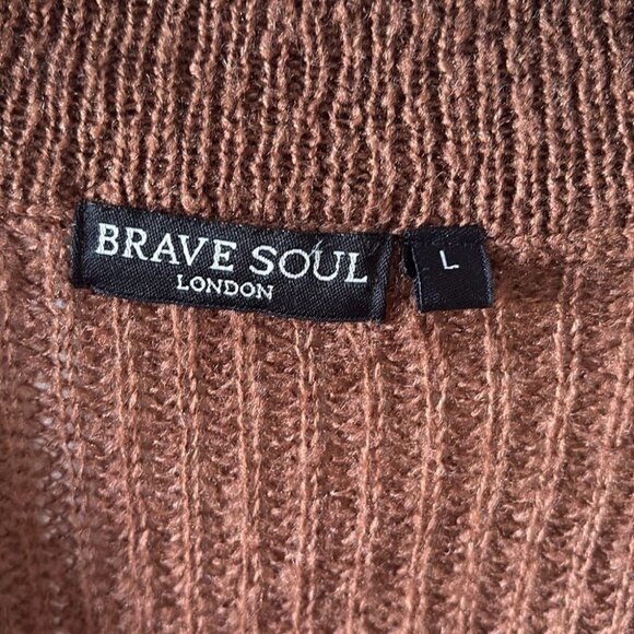 Brave Soul London EUC brown v-neck big sleeved sweater size L - Picture 3 of 5